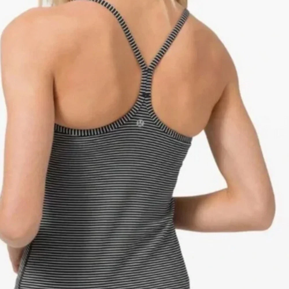 Lululemon Power Y Tank *Luon Tonka Stripe Black Grey Sporty Yoga Lulu Size 8